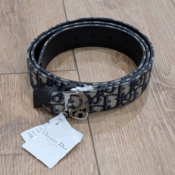 $710 Christian Dior Monogram Logo Textile/Leather Belt 115 US 46